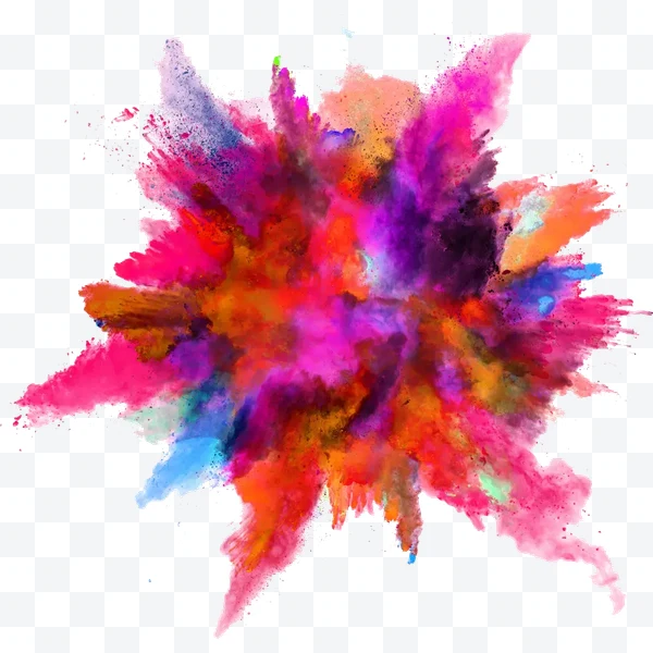 Bright colored powder explosion on white background