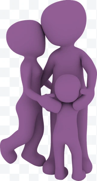Figuras humanas moradas abrazándose
