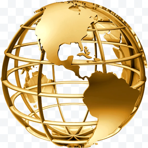Globo terráqueo dorado con barras y mapa de América