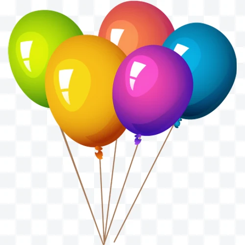 Cinco globos de colores verde, naranja, rojo, morado y azul con reflejos