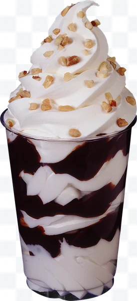 Helado de vainilla con salsa de chocolate y nueces