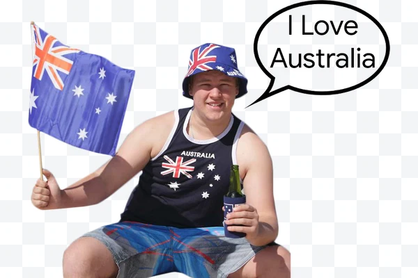 Hombre con camiseta sin mangas negra y sombrero con bandera australiana
