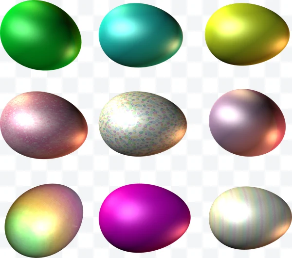 Huevos decorativos multicolor con brillo y patrones variados