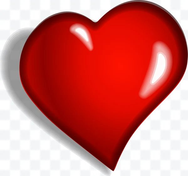 Corazón rojo brillante con reflejos y sombra