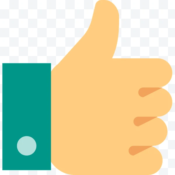 Icono de pulgar hacia arriba con manga verde y botón azul claro