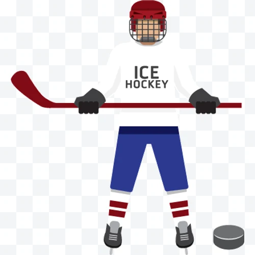 Ilustración de jugador de hockey sobre hielo con casco rojo y guantes negros