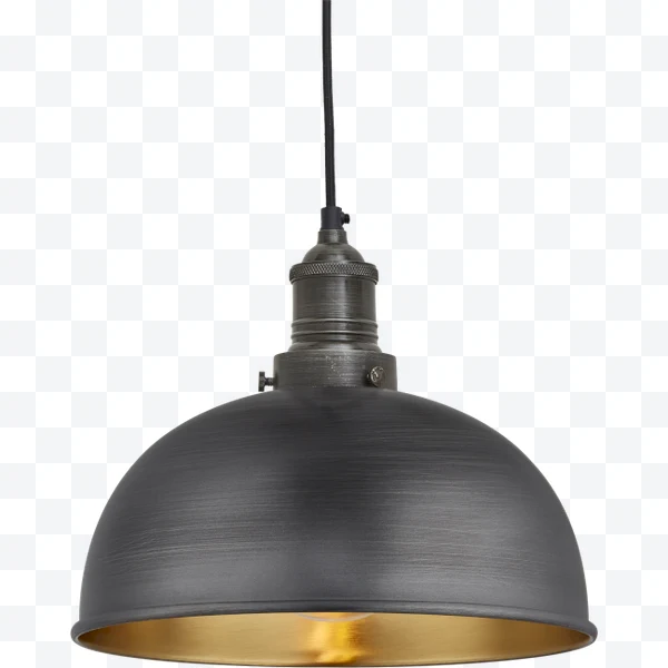 Lámpara colgante industrial negra con interior dorado