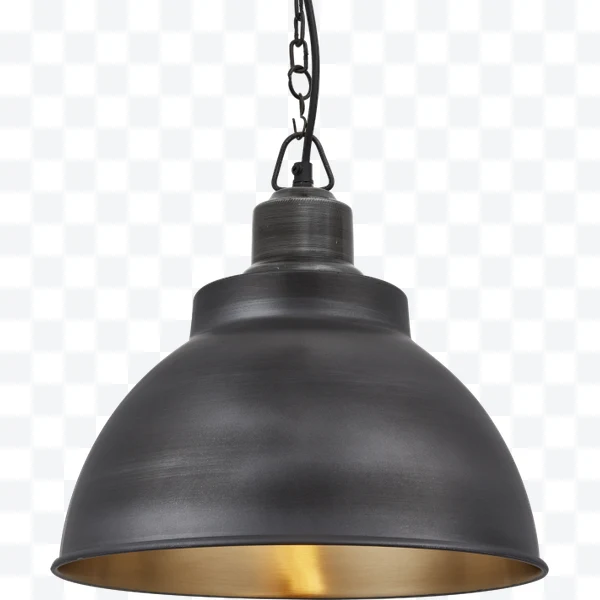 Lámpara colgante industrial negra con interior dorado