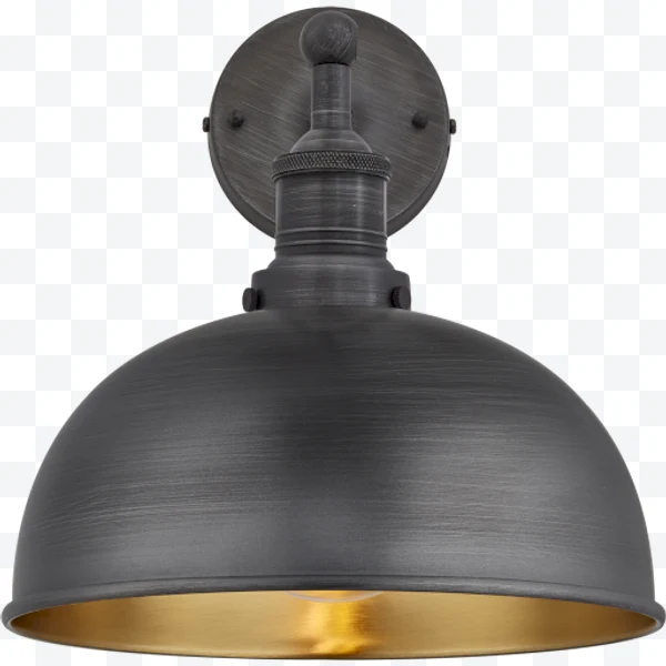 Lámpara de pared industrial negra con interior dorado