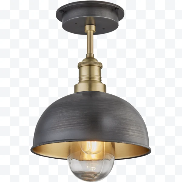Lámpara de techo industrial con bombilla visible y acabado metálico gris oscuro