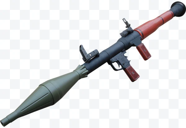 Lanzacohetes RPG-7 con madera y metal en fondo blanco