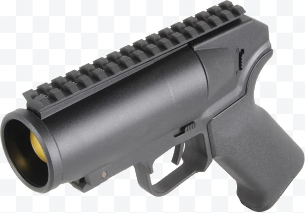 Lanzagranadas M203 negro con rail superior visto de lado