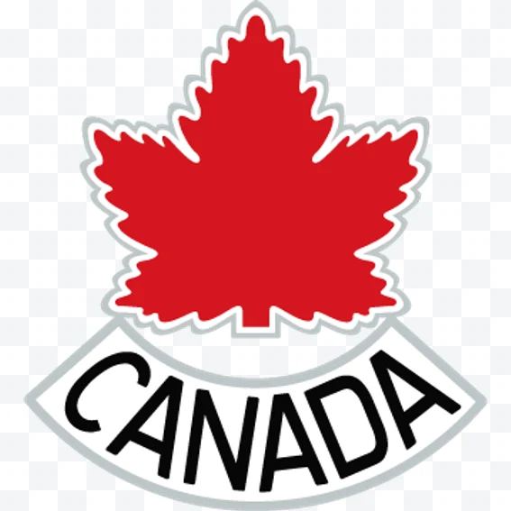 Logo de Canadá con hoja de arce roja y texto CANADA