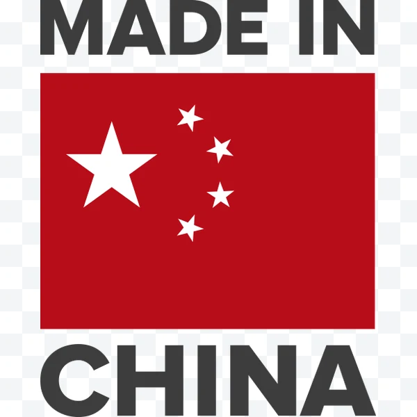 Logo de Made in China con texto negro y una bandera roja con estrellas blancas.