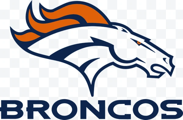 Denver Broncos logo with white horse head and orange mane