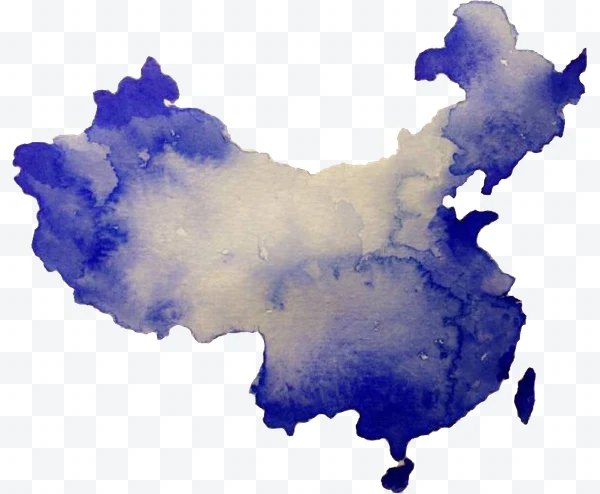 Mapa de China en acuarela azul