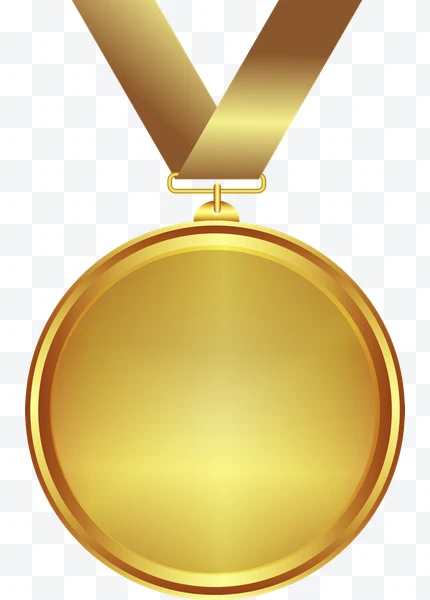 Medalla de oro brillante y redonda con cinta dorada