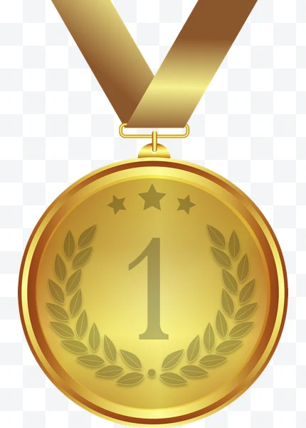 Medalla de oro con número 1 y cinta dorada