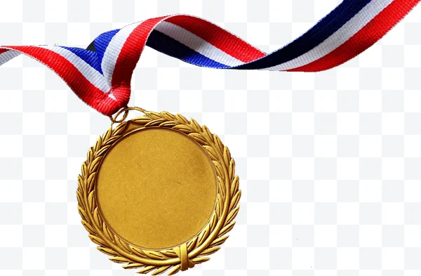 Medalla de oro con cinta tricolor roja, blanca y azul