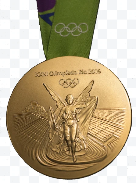 Medalla de oro de los Juegos Olímpicos Río 2016 con cinta verde y diseño de la