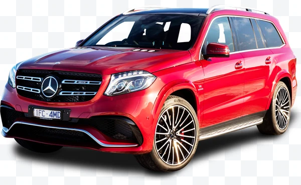 SUV Mercedes-Benz rojo AMG visto de frente y en ángulo.