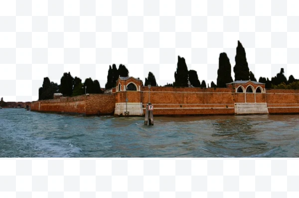 Murallas y árboles junto al agua en Venecia