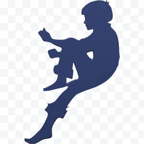 Niño sentado en silueta azul