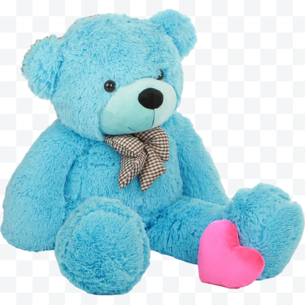 Oso de peluche azul con lazo y corazón rosa
