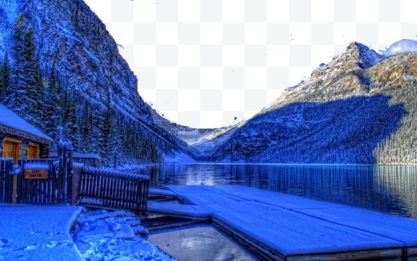 Paisaje de lago y montaña nevada