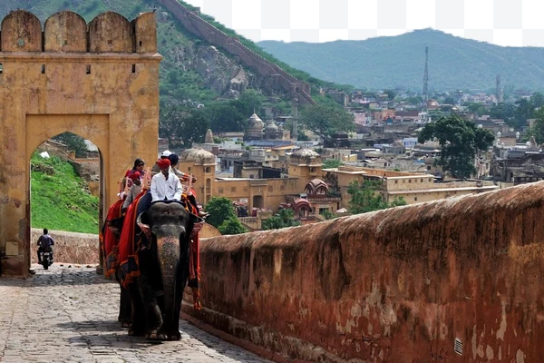 Paseo en elefante en el Fuerte Amber, Jaipur, India