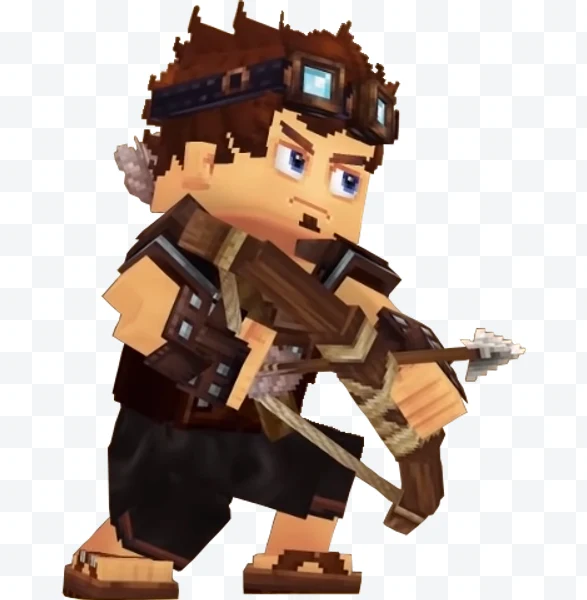 Personaje de estilo Minecraft con ballesta