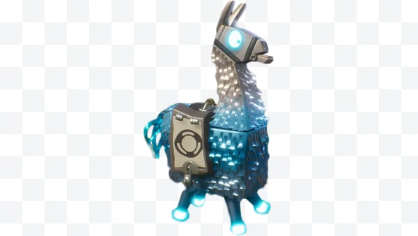 Piñata de llama brillante azul de Fortnite sobre fondo blanco