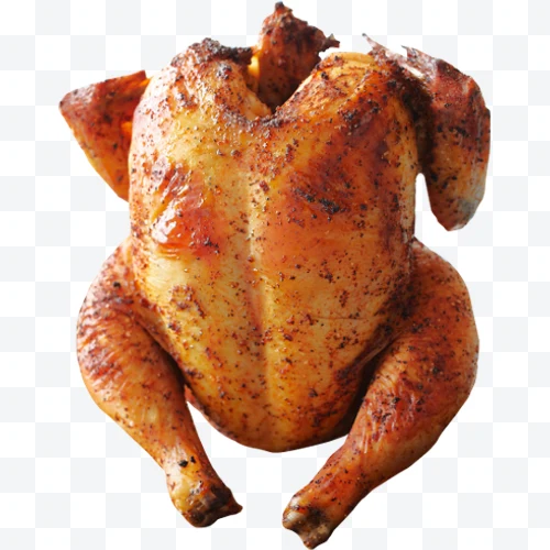 Pollo asado entero condimentado con piel dorada