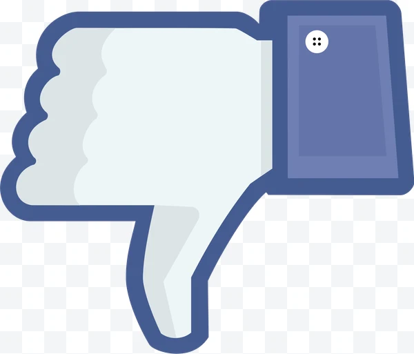 Pulgar hacia abajo de Facebook en color azul sobre fondo blanco.