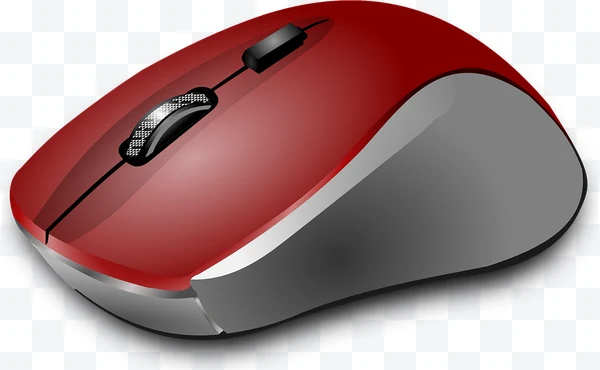 Ratón de computadora rojo y gris con rueda de desplazamiento y botones