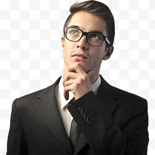 Retrato de Hombre joven pensando con gafas y traje