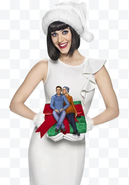 Retrato de Mujer con gorro de Santa y vestido blanco sosteniendo regalo con