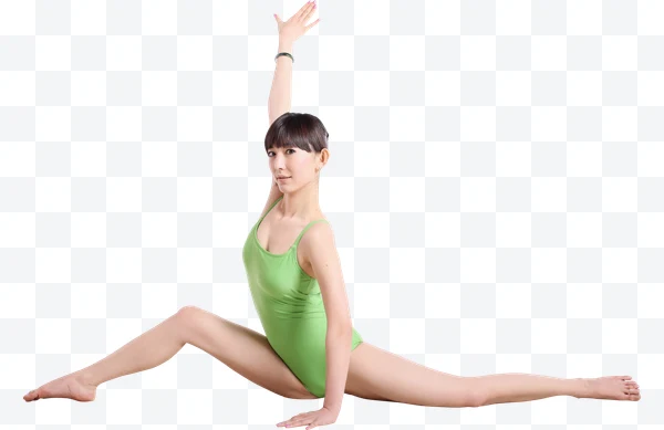 Retrato de Mujer haciendo split con traje de baño verde