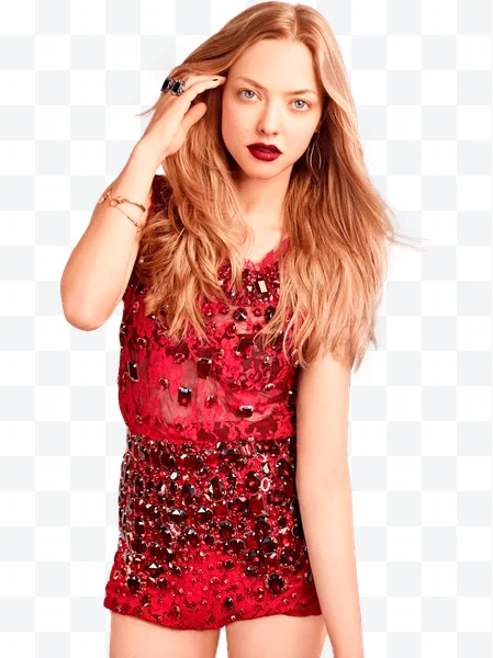 Retrato de Mujer rubia con vestido rojo con pedrería