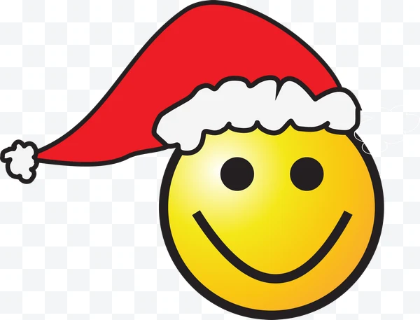 Smiley amarillo con gorro rojo de Santa Claus y sonrisa negra.