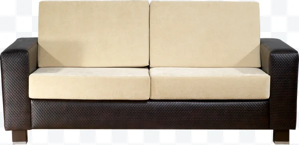 Sofá bicolor beige y marrón con cojines rectangulares y estructura texturizada