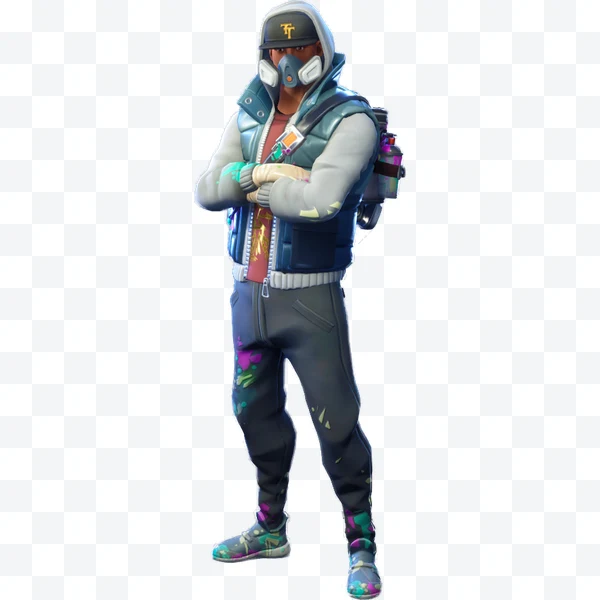 Fortnite Teknique character with mask, cap, and padded vest