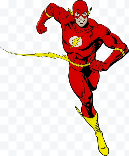The Flash corriendo con traje rojo y detalles amarillos