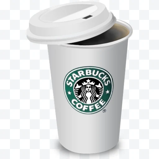 White Starbucks coffee cup with white lid and green logo