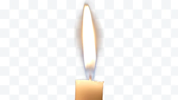 Vela encendida con llama brillante sobre fondo transparente