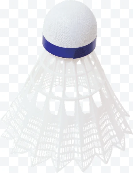 Volante de bádminton blanco con cinta azul sobre fondo transparente