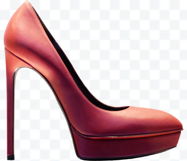Zapato de tacón alto rojo con plataforma visto de perfil
